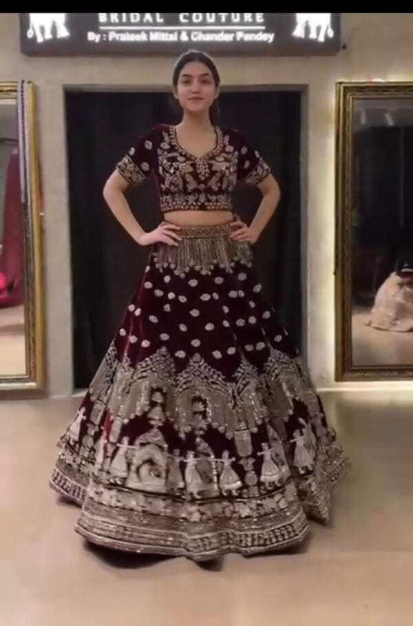 Wedding Special Velvet Lehenga FREE SHIPP IN IND { Winter offer 16% OFF} - Image 2