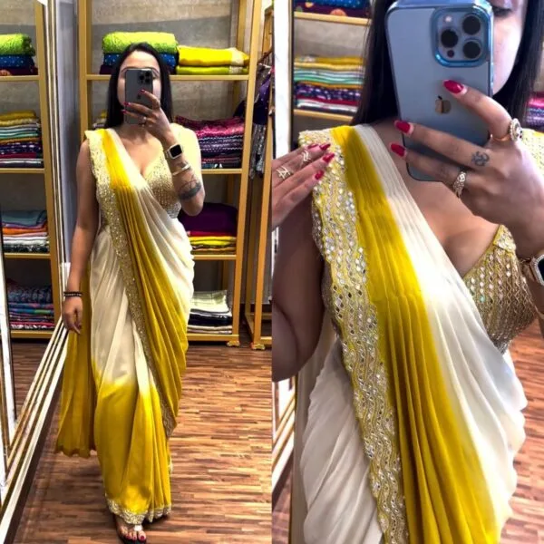 Ready To Wear Saree | Latest Design 2025 \Real Mirror Work less border FREE SHIP IND - Image 3