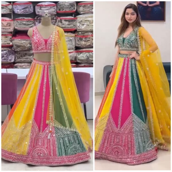 Real Mirror Embroidery Work Lehenga | Latest 2025 | FREE Shipp in ind - Image 2